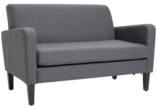HOMCOM Linen Modern-Curved 2-Seat Sofa Loveseat w/ Thick Cushion Wood Legs Foot Pads, Cat Scratch Resistant, Grey Aosom UK