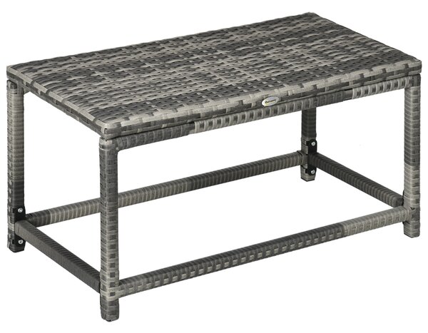 Outsunny Rattan Outdoor Coffee Table, Garden Side Table with Underneath Storage, X-Shape Support, Patio Furniture, Mixed Grey