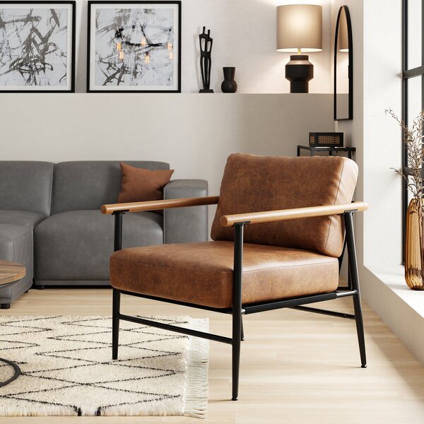 Arbour Faux Leather Industrial Accent Chair Faux Leather Tan