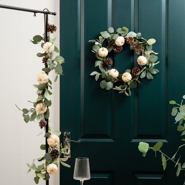 Artificial Pumpkin & Eucalyptus Wreath and Garland