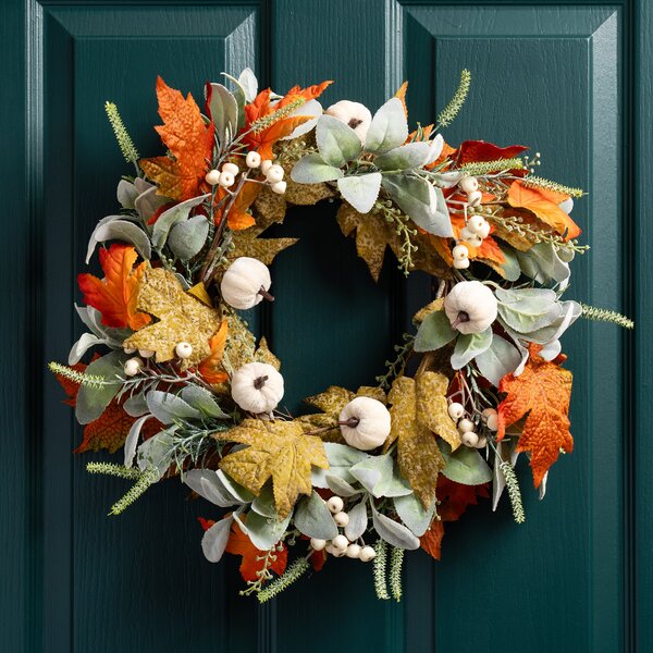 Artificial Green & Orange Pumpkin Wreath Green