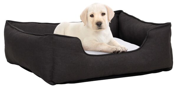 Dog Bed Dark Grey and White 65x50x20 cm Linen Look Fleece