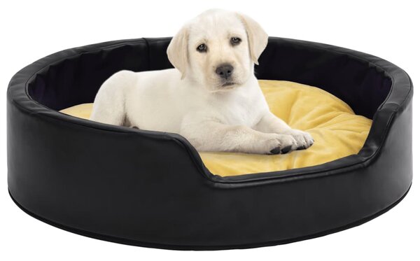Dog Bed Black and Yellow 69x59x19 cm Plush and Faux Leather