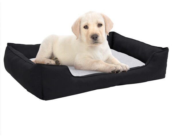 Dog Bed Black and White 65x50x20 cm Linen Look Fleece
