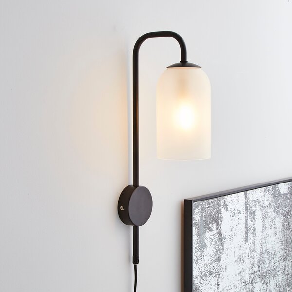Palazzo Frosted Plug In Wall Lamp Black