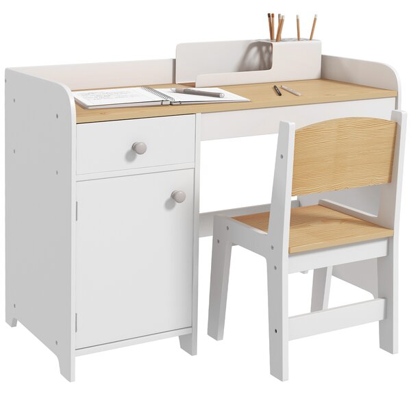 ZONEKIZ Kids Desk and Chair Set for 3-6 Year Old with Storage Drawer, Study Table and Chair for Children, White Aosom UK