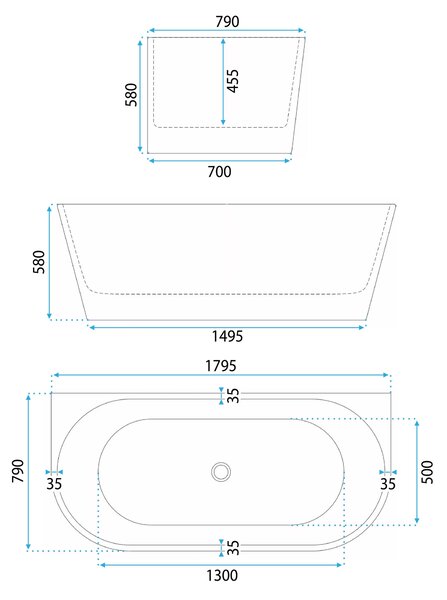 Wall acrylic bath Rea Capri 180cm