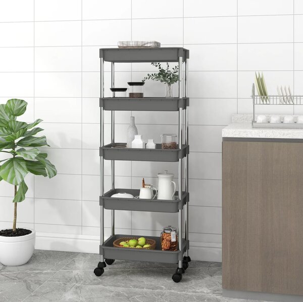5-Tier Kitchen Trolley Grey 42x29x128 cm Iron and ABS