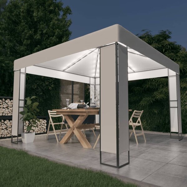 Gazebo with Double Roof&LED String Lights 3x3 m White