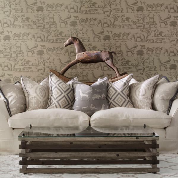 Volcano Canvas, Sustainable Feather, Cushion, 55cm x 55cm - Andrew Martin Eco-conscious & Linen Blend & Viscose Blend Ikat