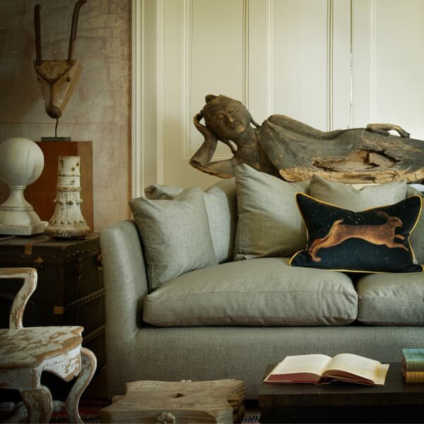 Pisanello Hare, Sustainable Feather, Cushion, 55cm x 35cm, Black/Brown/Gold - Andrew Martin Velvet Animal