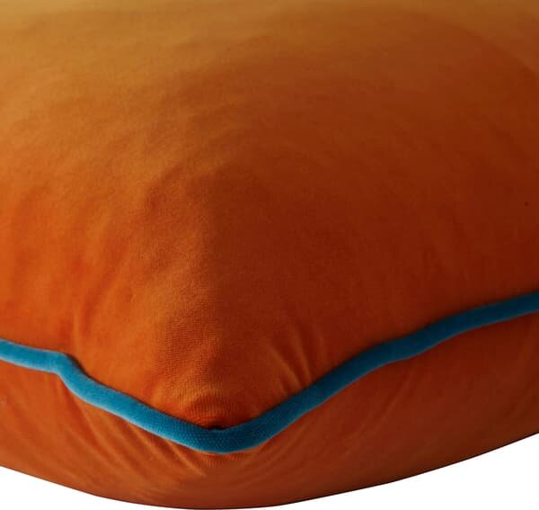 Pelham Clementine / Peacock, Sustainable Feather, Cushion, 55cm x 55cm, Clementine/Peacock - Andrew Martin Velvet Plain