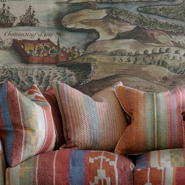 Oxus, Sustainable Feather, Cushion, Multi - Andrew Martin Linen Blend Geometric & Ikat & Kilim & Stripe
