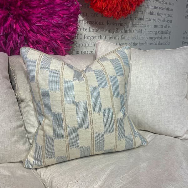 Positano Aqua, Sustainable Feather, Cushion - Andrew Martin Cotton Blend Geometric & Stripe