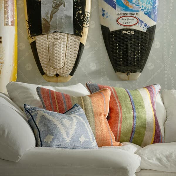 Elbrus Multi, Sustainable Feather, Cushion - Andrew Martin Linen Blend Stripe