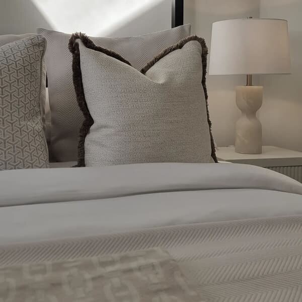 Albany Linen / Amaretto, Sustainable Feather, Cushion, Brown/Light Neutral/White - Andrew Martin Sophie Paterson With Trim/Fringe & Cotton Blend & Lin