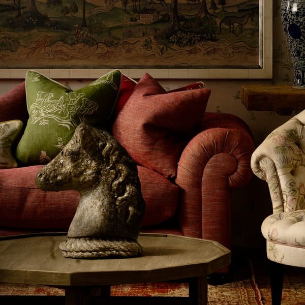 Friendly Folk Basil Green, Sustainable Feather, Cushion, 55cm x 55cm - Andrew Martin Kit Kemp Eco-conscious & Linen Blend & Viscose Blend Animal & Flo