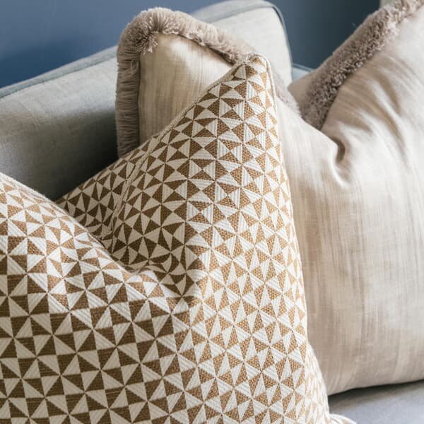 Apulia Canvas/Mattinata, Sustainable Feather, Cushion, 55cm x 55cm - Andrew Martin Sophie Paterson Eco-conscious & With Trim/Fringe & Linen Blend Ikat