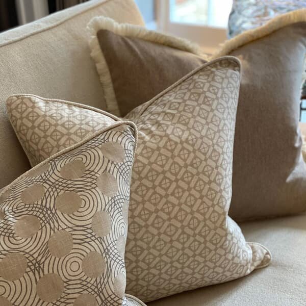 York Camel/Vesper, Sustainable Feather, Cushion - Andrew Martin Sophie Paterson With Trim/Fringe & Wool & Wool Blend Plain