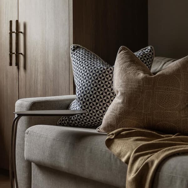 Curzon Almond, Sustainable Feather, Cushion - Andrew Martin Sophie Paterson Eco-conscious & Cotton Blend & Linen Blend Geometric