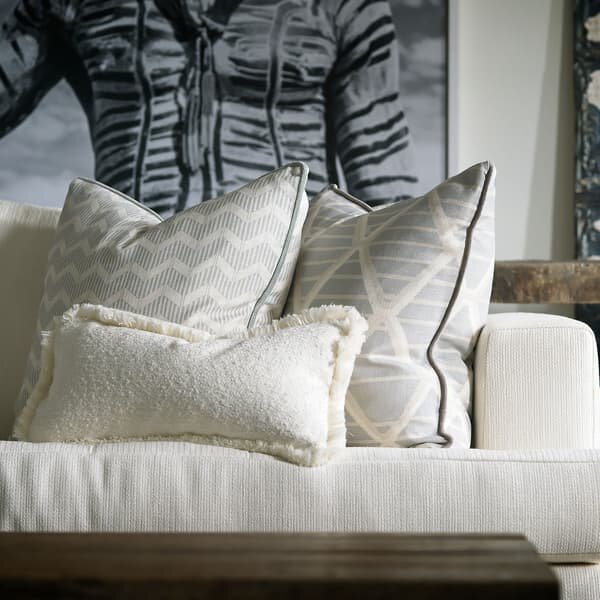 Huntsman Natural Small Rectangle, Sustainable Feather, Cushion - Andrew Martin Sophie Paterson Bouclé & With Trim/Fringe & Cotton Blend & Linen Blend