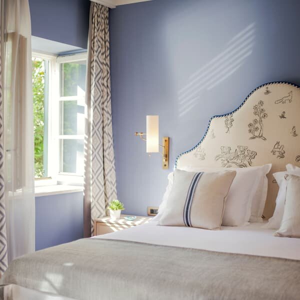 Trek Medal Stripe Navy Tape, Sustainable Feather, Cushion - Andrew Martin Linen