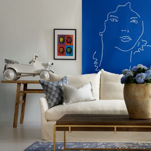 Sprig Denim, Sustainable Feather, Cushion - Andrew Martin Eco-conscious & Linen Blend & Viscose Blend Floral & Small Prints