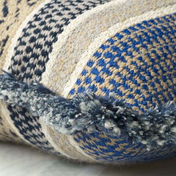 Pampas Indigo, Sustainable Feather, Cushion, 55cm x 55cm - Andrew Martin With Trim/Fringe & Cotton Blend & Linen Blend Geometric & Stripe