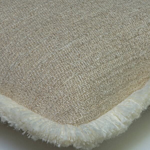 Wren Stone, Sustainable Feather, Cushion, 55cm x 55cm - Andrew Martin Sophie Paterson With Trim/Fringe & Linen Blend & Viscose Blend & Wool Blend Plai