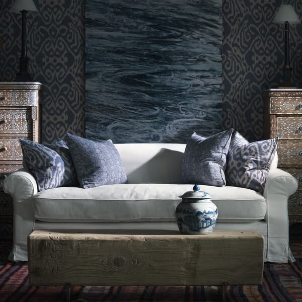 Otter Denim, Sustainable Feather, Cushion - Andrew Martin Eco-conscious & Cotton & Cotton Blend & Linen & Linen Blend Ikat
