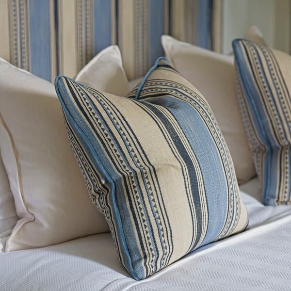 Las Salinas 8, Sustainable Feather, Cushion, 55cm x 55cm, Blue - Andrew Martin Cotton Blend Kilim & Stripe