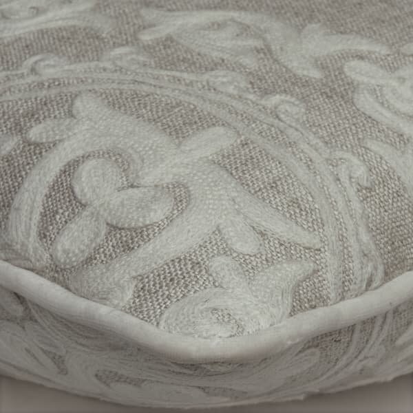 Yurt Ivory, Sustainable Feather, Cushion - Andrew Martin Linen & Linen Blend Embroidered & Floral & Geometric
