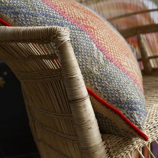 Isthmus Brick / Green, Sustainable Feather, Cushion, 55cm x 55cm, Brick Green - Andrew Martin Linen & Linen Blend & Viscose Blend Herringbone & Stripe