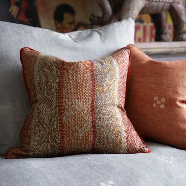 Jericho Brick, Sustainable Feather, Cushion, 55cm x 55cm - Andrew Martin Linen & Linen Blend & Viscose Blend Geometric
