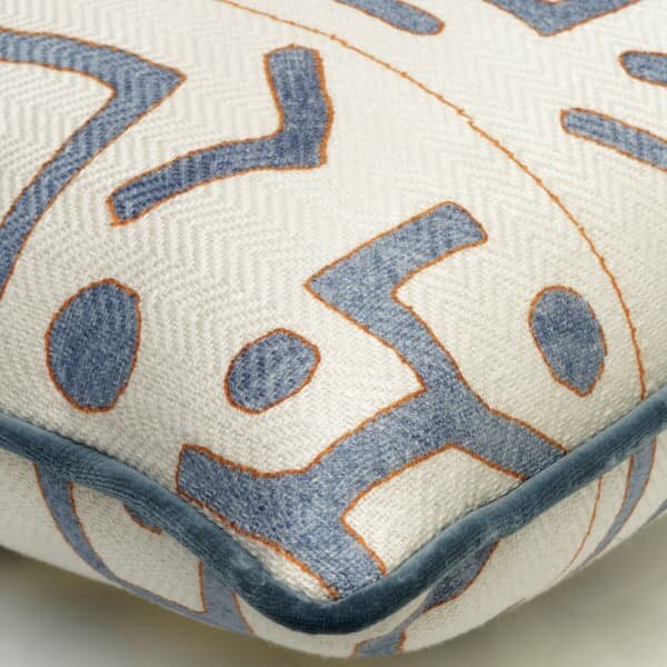 Ashanti Denim / White, Sustainable Feather, Cushion, 55cm x 55cm, Denim White - Andrew Martin Linen & Linen Blend & Viscose Blend Geometric
