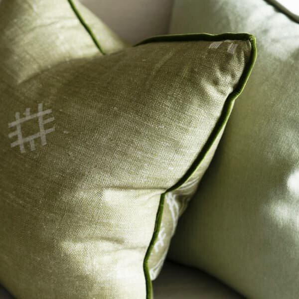 Jericho Green, Sustainable Feather, Cushion, 55cm x 55cm - Andrew Martin Linen & Linen Blend & Viscose Blend Geometric