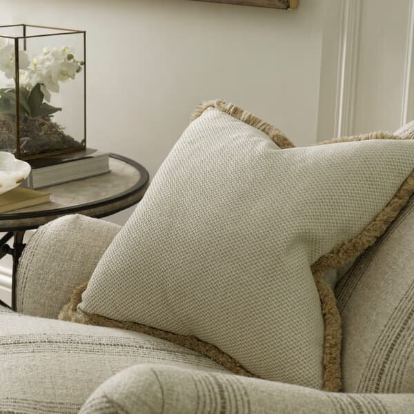 Sanremo Ecru, Sustainable Feather, Cushion - Andrew Martin Sophie Paterson With Trim/Fringe & Cotton Blend & Linen & Linen Blend & Viscose Blend Plain