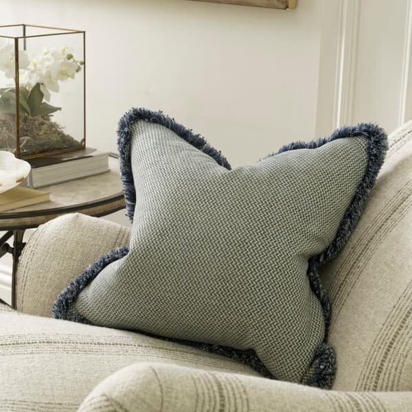 Sanremo Denim, Sustainable Feather, Cushion - Andrew Martin Sophie Paterson With Trim/Fringe & Cotton Blend & Linen & Linen Blend & Viscose Blend Plai