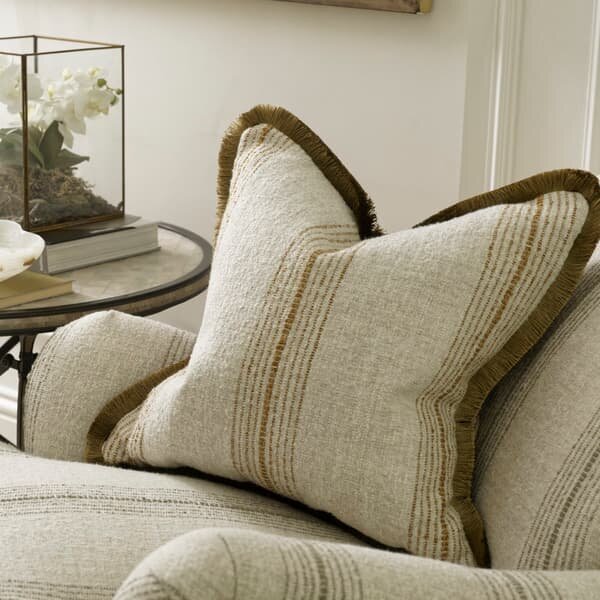 Atrani Stripe Ochre, Sustainable Feather, Cushion - Andrew Martin Sophie Paterson Linen & Linen Blend & Viscose Blend