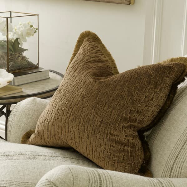 Roma Bronze, Sustainable Feather, Cushion - Andrew Martin Sophie Paterson With Trim/Fringe & Linen Blend & Velvet