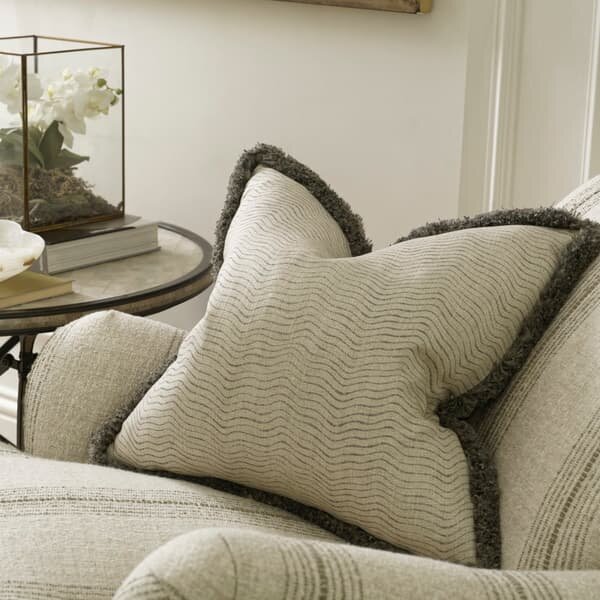 Canalasso Cloud, Sustainable Feather, Cushion - Andrew Martin Sophie Paterson With Trim/Fringe & Cotton Blend & Linen Blend Stripe