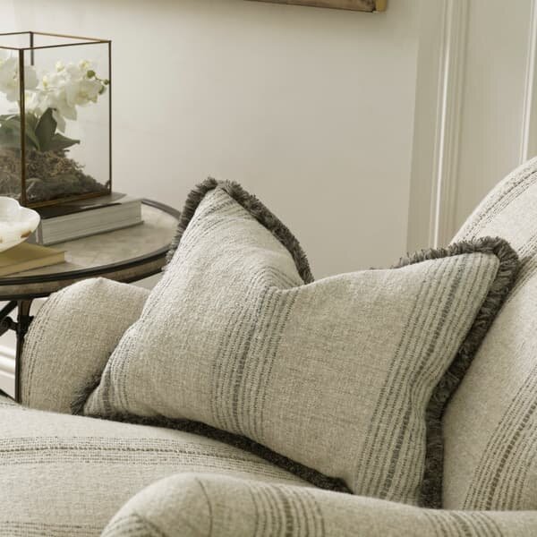 Atrani Stripe Silver, Sustainable Feather, Cushion - Andrew Martin Sophie Paterson With Trim/Fringe & Cotton Blend & Linen Blend & Viscose Blend