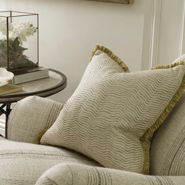 Canalasso Olive, Sustainable Feather, Cushion - Andrew Martin Sophie Paterson Cotton Blend & Linen Blend Stripe