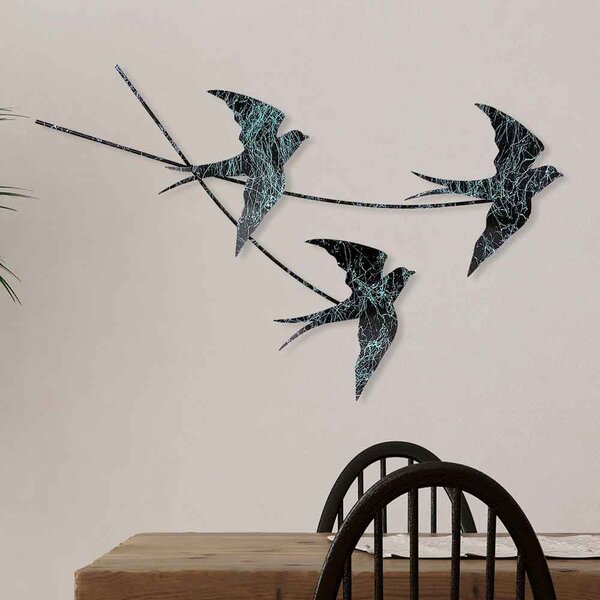 Parklane Metal Flying Bird Wall Art in Black and Teal