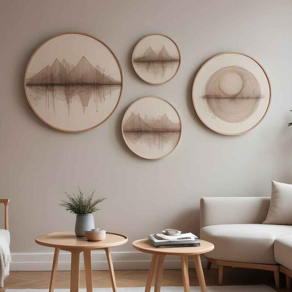 Stillform Wooden Rounds Vintage Vellum Art of Frame Set of 4 in Multicolour
