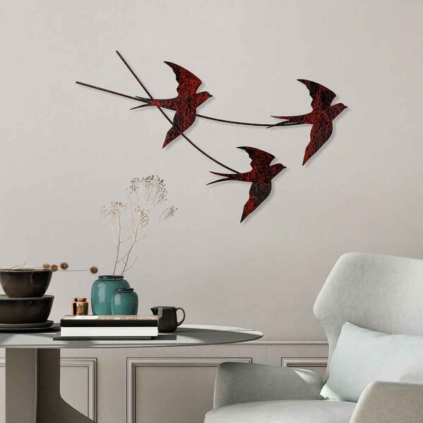 Parklane Metal Flying Bird Wall Art in Black and Red