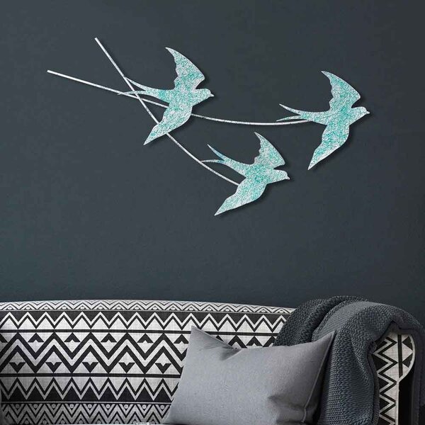 Parklane Metal Flying Bird Wall Art in Teal and White