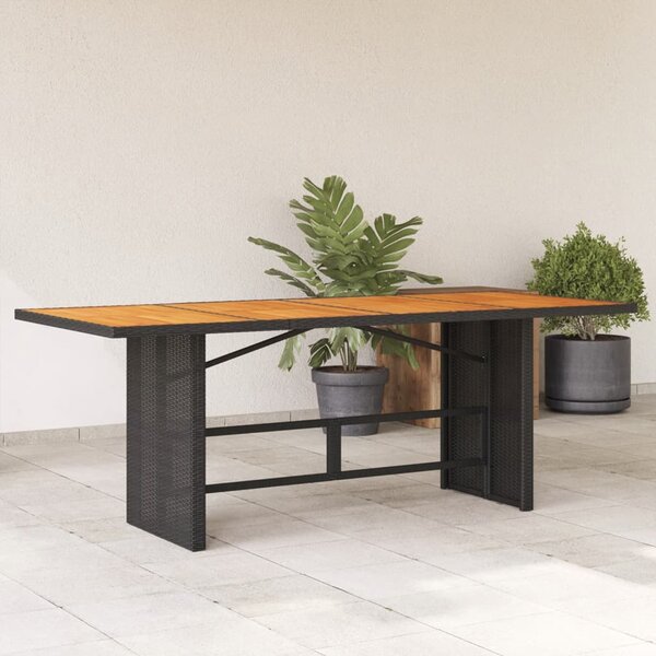 Xorell Garden Black Acacia Wood Top Dining Table with Poly Rattan Base