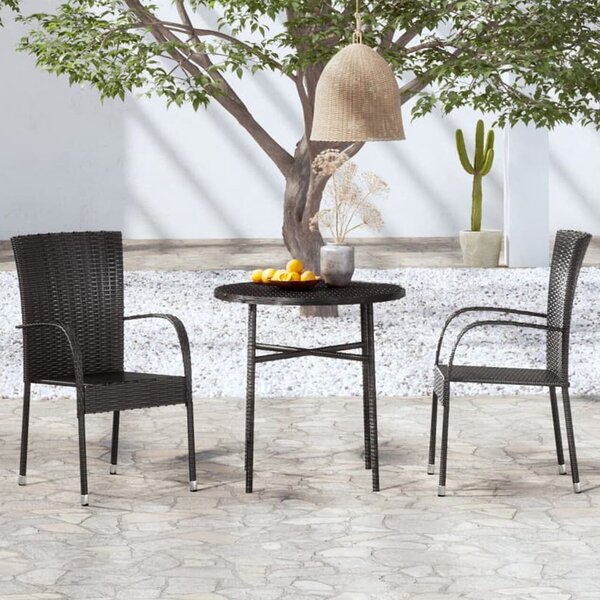Yaviso Garden Poly Rattan Dining Table with 2 Chairs in Black