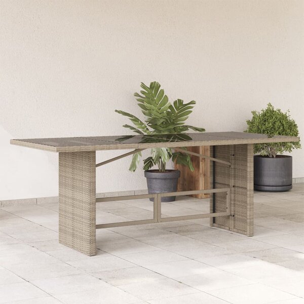 Xorell Garden Light Grey Glass Top Dining Table with Poly Rattan Base